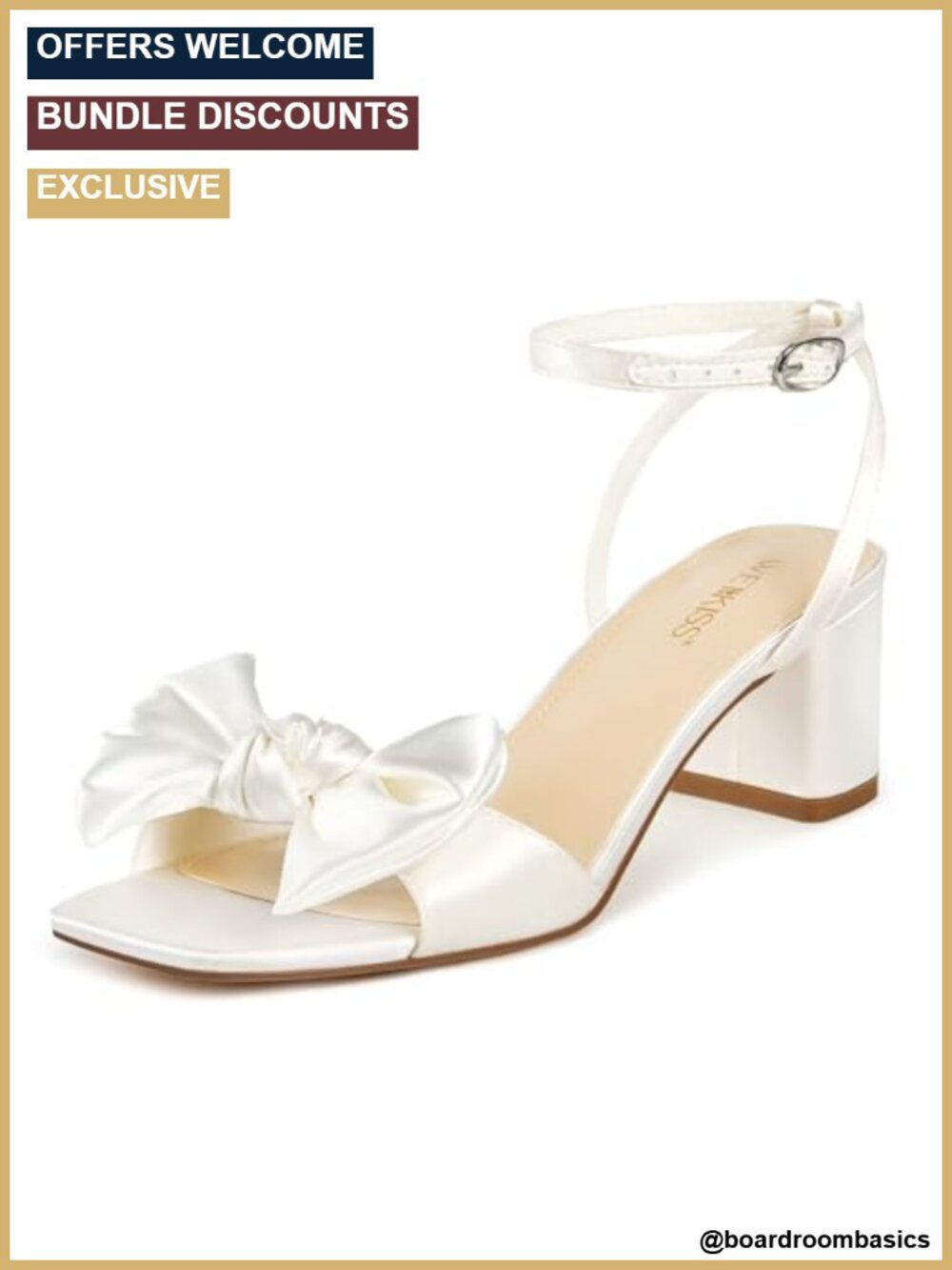 Women's Square Open Toe Bow Heels Chunky Block Low Heels Faux Leather